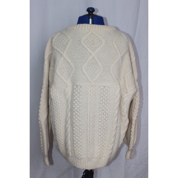 Crana Handknits Made In Ireland 100% Pure New Wool Cream Cable Knit Cardigan M - Picture 7 of 9